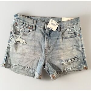 American Eagle AE Ex-Boyfriend‎ Denim Shorts Women 2 26W Distressed Low Rise NWT